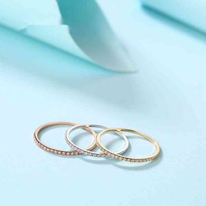 Ringen Solid 14k Wit / Geel / Rose Goud 0.04ct Ronde Natuurlijke Diamanten Match Ring Wedding Band Vrouwen Trendy Fijne Sieraden Rij
