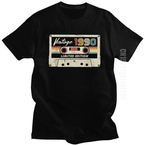 Classic Vintage Made 1990 T Shirt Men 30th Födelsedagspresent Retro Kassett Tshirt Cotton Tee Anniversary Tops för make 210714