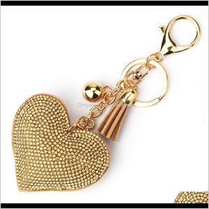 Anahtarlık moda aessiors drop dağıtım 2021 sevimli kalp anahtar zinciri deri püskül tutucu metal kristal anahtar zinciri anahtarlık cazibe çantası kolye gi