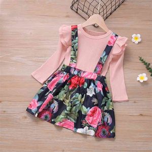 2-piece Baby / Toddler Solid Top and Floral Overalls Set 210528