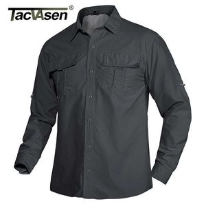 TACVASEN Verão Quick Seco Trabalho Camisas Homens Lightweight Militar Tactical Camisas Roll Up Multi-Bolsos Combate Performance Shirts 210610