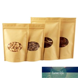 Stand Up Kraft Paper Clear Oval Window Zip Lock Bags Richiudibile Food Carne Spice Taste Display Paper Heat Sealing Package Sacchetti Prezzo di fabbrica design esperto Qualità