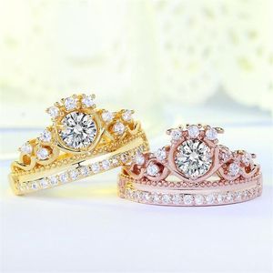 Top Sell Crown Ehering Ring Luxus Schmuck 925 Sterling Silvergold Füllung Runde Cut Promise Frauen Engagement Cluster Ringe