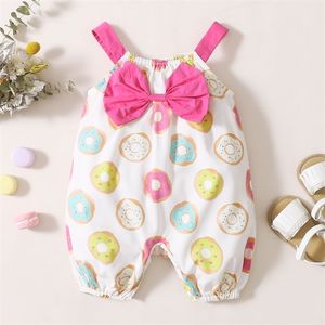 BABY Sleeveless Donut Print Bowknot Jumpsuit 210528