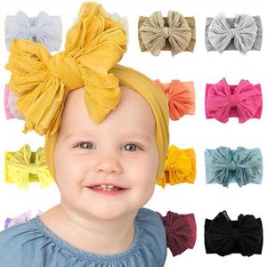 Tillbehör Big Bowknot Lace Headband för Baby Girl Soft Nylon Elastic Wide Headband Headdress Vintage Kids Headwear Barn Hår