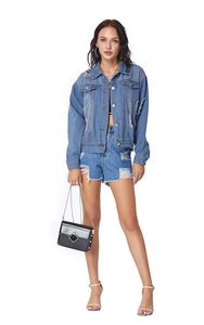 2023 Spring Autumn Denim Fashion Women's Jackets Single-Breasted Hole Kortrockar