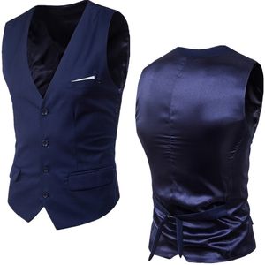 Mäns Navy Blue Dress Suit Vest Waistcoat Slim Fit V Neck Tuxedo Men Formell Business Smart Casual Gilet Homme 6XL 210923