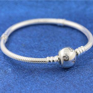 Moments Lovely MiKy CZ-Verschluss-Schlangenkettenarmband aus 925er-Sterlingsilber, passend für europäische Pandora-Armbänder, Charms und Perlen