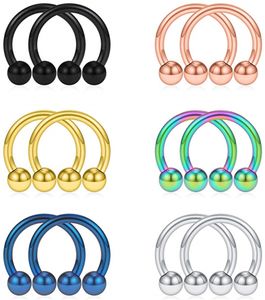 Rajnard 12PC Näsa Hästsko Hoop Rings Rostfritt stål Eyebrow Lip Ear Tragus Septum Piercing Hanger Retainer 16g 14g 12g