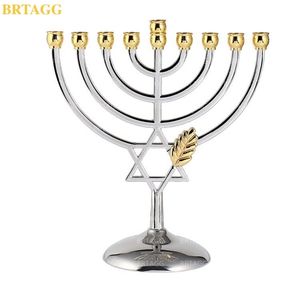 Brtagg hanukkah menorah silver färg full storlek non smart - je 9 gren ljusstake ljushållare crismas helig land gåva 210924