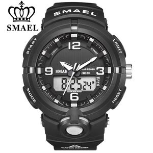 새로운 2021 Smael 브랜드 태양 에너지 시계 디지털 쿼츠 남성 스포츠 시계 다기능 이중 시간 야외 군사 손목 시계 X0524