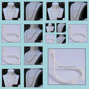 Naszyjniki z koralikami wisiorki biżuteria 7-8 mm biały naturalny naszyjnik perłowy 19-calowy choker dar