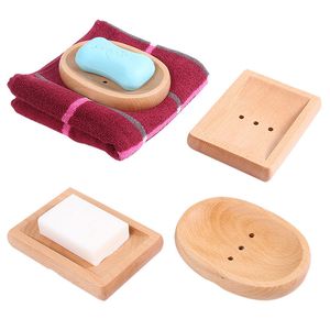 Natural Wooden Soap Dishes Bathroom Shower Storage Rack Solid Portable Wood Drain Soap Tray DH9585