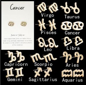 12 Constellation Brinco Clássico Prata Gold Zodiac Sign Stud Brincos Jóias com cartão de presente Atacado