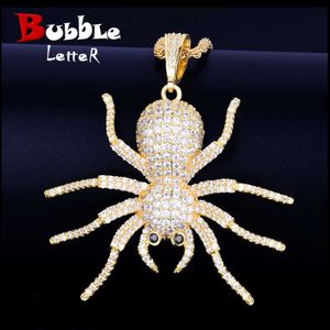 Men's Animal Spider Pendant Necklace Gold Color AAA Cubic Zircon Hip Hop Rock Jewelry X0707