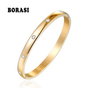 Braccialetto rotondo classico con zirconi cubici Bracciale rigido in acciaio inossidabile color oro per braccialetti da donna Braccialetti regalo di nozze