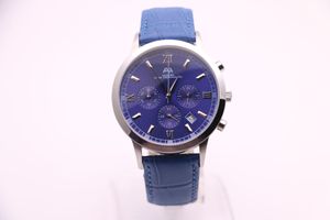 Men's Quartz Watch Aehibo Três Olhos Multifunções Chronógrafo Calendário Azul Dial Dial Roman Numerais Prata Aço Inoxidável Caixa Caixa Cinto Fivela