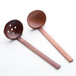 2 Style Drewniana zupa łyżki Colander Wood Coreware Styl Japoński Ramen Długi uchwyt Hotpot Spoon SN2313