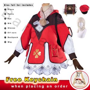 Genshin Impact Klee Cosplay Costume Maid Dress Wig Ryggsäck Girls Lolita Dress Woman Outfit School Girl Uniforms Free KeyChain Y0903