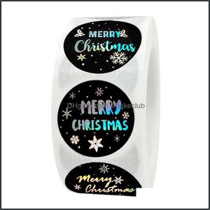 Hediye Wrap Olay Parti Malzemeleri Şenlikli Ev Bahçe 500 adet / Rulo 4 Tasarım Desen Siyah Lazer Sier Merry Christmas Sticker Kar Tanesi Etiket D