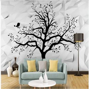 3D Landschaft Tapete Moderne minimalistische dreidimensionale Raum Schwarze und weiße Relief Baum Kunst Hintergrund Wand