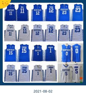 켄터키 와일드 캣츠 저지 대학 농구 Devin 부커 존 벽 Davis Karl-Anthony Towns Demarcus Cousins ​​Malik Monk Fox Blue Men Jerseys