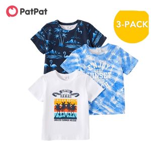 Arrival Spring and Summer 3-piece Kids Vacation Tie Dye Tees Kid Boy Floral Pink flamingos T-shirts 210528