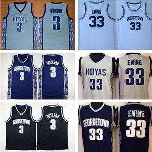 Мужские трикотажные изделия колледжа NCAA Джорджтаун Хойас 3 Аллена Айверсона 33 Баскетбольная рубашка Университета Патрика Юинга с хорошей прошивкой