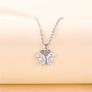 Pendant Necklaces One Piece Stainless Steel Necklace Rhinestone Butterfly Pendnat For Women Flash Zircon Insect Jewelry Christmas Gift