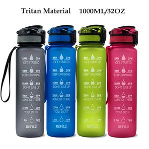 32oz Motivational Water Bottle med Time Marker String, BPA Gratis Läcktät Vattenkanna För Fitness, Gym och Utomhus Sport Y0915