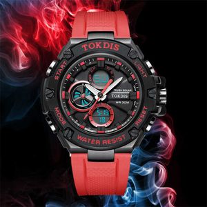 TOKDIS 브랜드 뉴 망 스포츠 방수 손목 시계 패션 더블 디스플레이 디지털 쿼츠 시계 남자 LED 군사 군대 날짜 시계 G1022