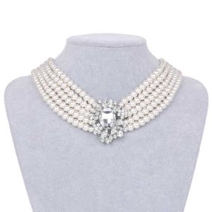 HOWAWAY 2020 new Hepburn theme party round imitation pearl collar necklace multi-strand collar 20s necklace accessories X0707