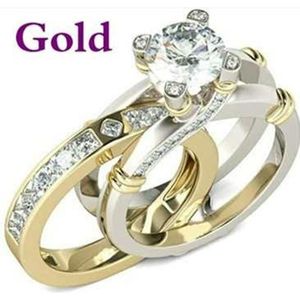 Bröllopsringar Fashion Gold Color Rhinestone for Women Men Luxury Princess Cut Crystal Engagement Band Bridal Ring Set Jewelry