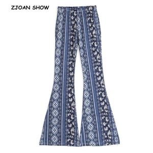 Ethnic Geometric Print Flare Pants Women Bohemian Tribal African Hippie Pants Bell Leggings Bottom Long Trousers 4 colors Q0801