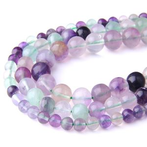 Other Natural Fluorite Beads Purple Round Gem Stone Loose 4 6 8 10 12MM Pick Size For Jewelry Making Bracelet Accessries