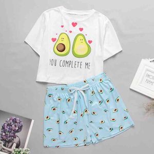 Kvinnor Homewear Cute Cartoon Printed Pyjamas Casual Short Sleeve T-shirt Sleepwear Nightwear Summer Pajama för Kvinnor Set