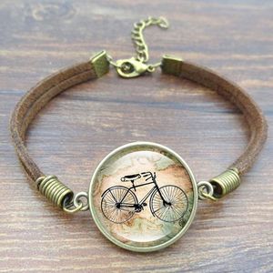 Barndomsminne retro cykeltid Gem charm armband kaffe färg äkta läder för kvinnor män gåva armbangband armband
