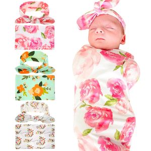 Bebê recém-nascido, bebê, cobertores, com, coelho, orelha, headbands, floral, floral, envoltório, cobertor, cabeleires, algodão, pano, jogo, para, toddler, bhb11