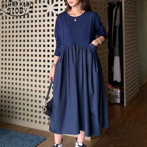 Women Plus Size XL-5XL Ladies Long Sleeve Ruffle Pocket O Neck Shirt Dress Spring Fake Two Piece Knit Dress Vestidos Mujer 13345 210528