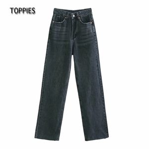Jeans grigi a vita alta da donna a vita alta con mamma e pantaloni da donna streetwear 210421
