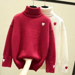 Camisolas femininas Outono Inverno Love Heart Oversize Turtlenect Grossa Lã Cashmere Sweater Pullovers Feminino de Manga Comprida Big Jumper Feminino