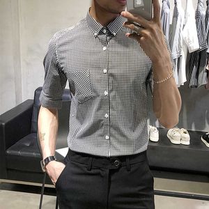 Verão Manga Curta Camisas Homens Slim Fit Camisa Casual Camisa Negócios Escritório Formal Camisa Manta Formal Roupas Macho Social 210527