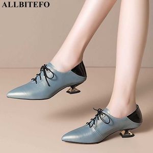 ALLBITEFO taglia grande: 33-43 tacco speciale in vera pelle tacchi alti scarpe da donna da ufficio tacchi spessi scarpe da donna con tacchi da donna 210611