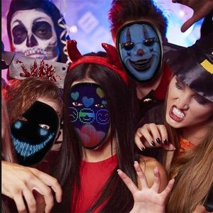 Bluetooth RGB Lights Up Party Mask Diy Picture Editing An Text Love Prank Concert Mask Led Display Carnival Decor 211216