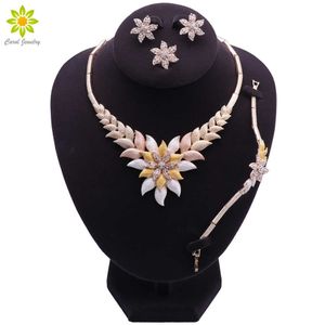 Dubai Gold Color Jewelry Set For Women Necklace Earrings Bracelet Ring Jewelry Set African Bridal Wedding Accessories For Party H1022