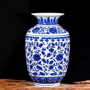 青と白の磁器の花瓶の装飾リビングルームの花の配置アンティーク装飾工芸品Jingdezhenセラミックス花瓶210623