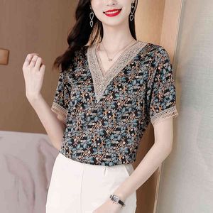 Korean Women's Shirt Silk Blouses for Women Vintage s Female Top V-neck Design and Color Blouse Woman 210427