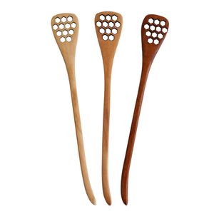 Wooden Honey Stir Stick Long handle Hollow out stirring Spoon Eco-friendly wood Sticks Kitchen restaurant Scoop Dinnerware BH5041 WLY