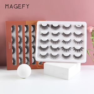 Magefy 10 par 3d faux mink ögonfransar naturliga långa falska ögonfransar dramatiska falska ögonfransar makeup förlängning ögonfransar maquiagem