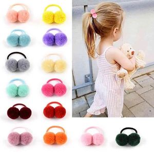 1Pcs Small Double Fur Ball Elastic Rope Solid Color Hair Ties For Girls Hair Accessories TS2004